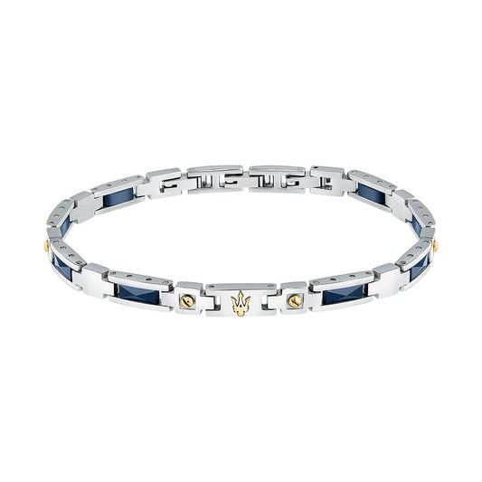 Maserati - Bracelet Acier Argent et Bleu Logo Or
