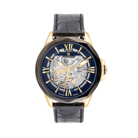 Montignac - Montre Round Automatique Cuir Noir