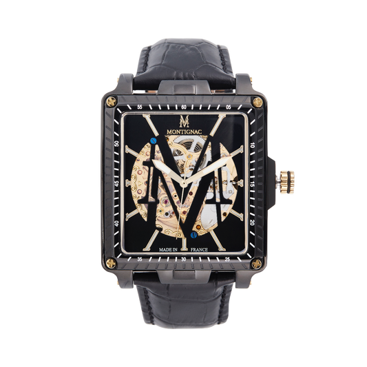 Montignac - Montre Square Automatique Cuir Noir