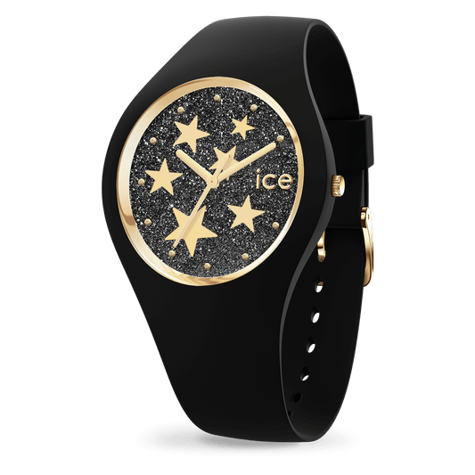 Ice Watch Montre Silicone Noir Étoiles Dorées Small_Pixies