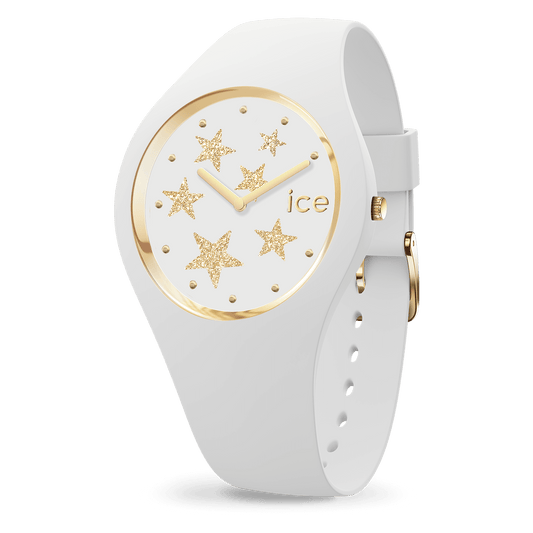 Ice Watch Montre Silicone Blanc Étoiles Dorées Small_Pixies