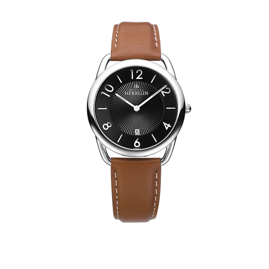 Michel Herbelin Montre Equinoxe Cuir Marron Cadran Noir_Pixies