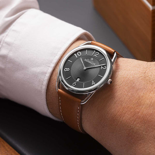 Michel Herbelin Montre Equinoxe Cuir Marron Cadran Noir_Pixies