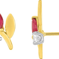Pixies - Boucles d'Oreilles Feuilles Rubis