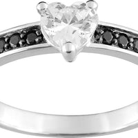 Pixies Bague Solitaire Coeur & Oxydes Noirs Argent 925_Pixies