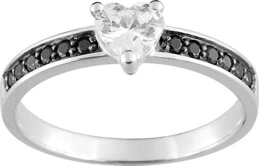 Pixies Bague Solitaire Coeur & Oxydes Noirs Argent 925_Pixies