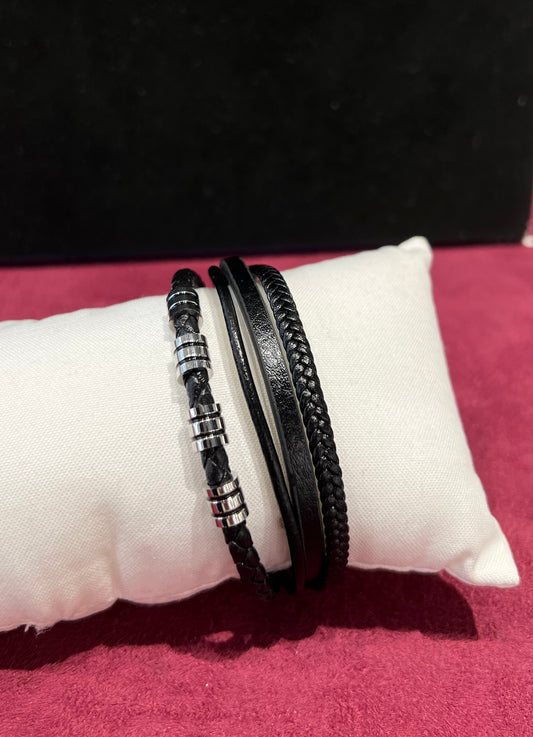 Bracelet Homme en Cuire et en Acier "Tressés Noirs"