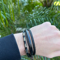 Bracelet Homme en Cuire et en Acier "Tressés Noirs"