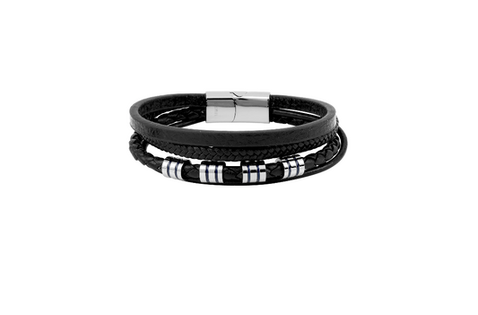 Bracelet Homme en Cuire et en Acier "Tressés Noirs"