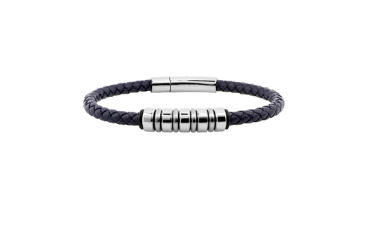 Bracelet Homme en Cuire et en Acier "Tressé Bleue Marine"