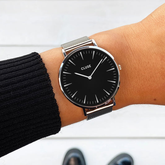 Cluse Montre Boho Chic Mesh Noire Silver_Pixies