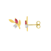 Pixies - Boucles d'Oreilles Feuilles Rubis