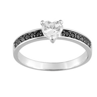 Pixies Bague Solitaire Coeur & Oxydes Noirs Argent 925_Pixies