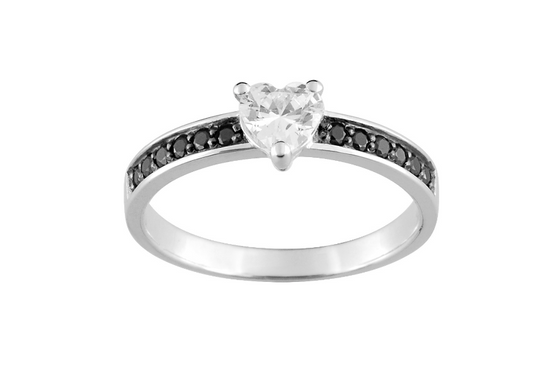 Pixies Bague Solitaire Coeur & Oxydes Noirs Argent 925_Pixies