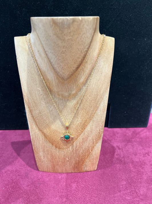 Collier Femme Acier Inoxydable "Pierre Malachite"