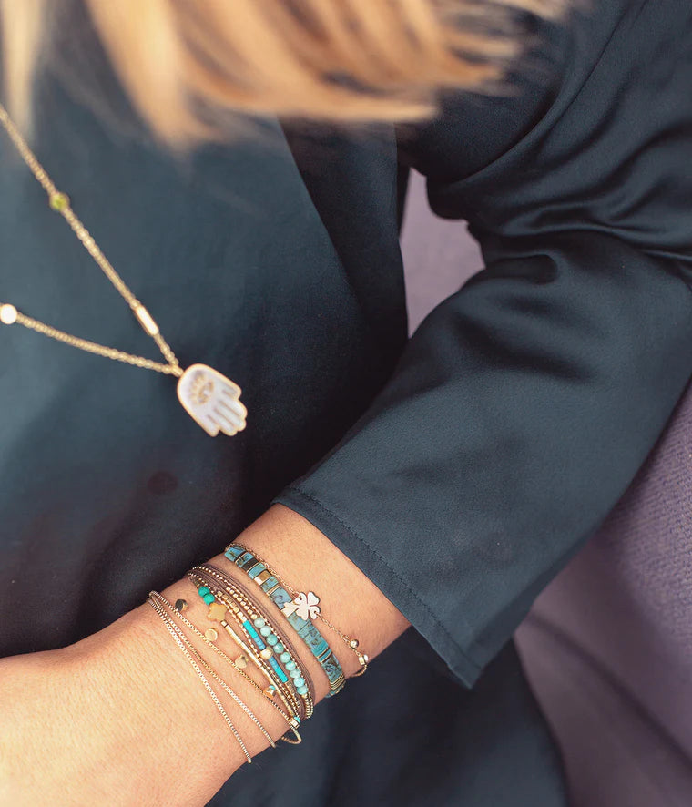 Bracelet Trèfle & Zirconium Acier Doré_pixies bijoux