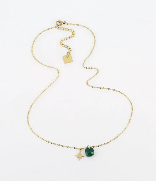 Zag Bijoux Collier Manuréva Malachite Acier Doré_Pixies