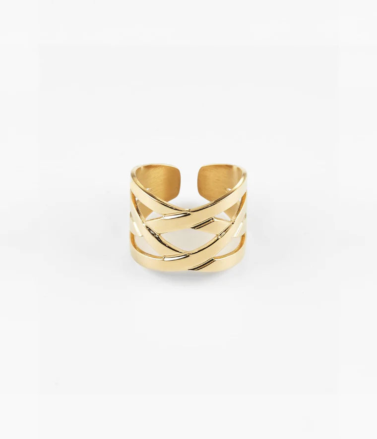 Bague Zag Sirius Large Tresse Acier Doré_PIXIES BIJOUX