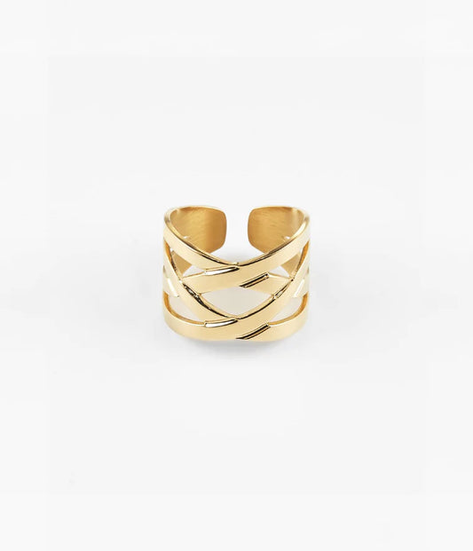 Bague Zag Sirius Large Tresse Acier Doré_PIXIES BIJOUX