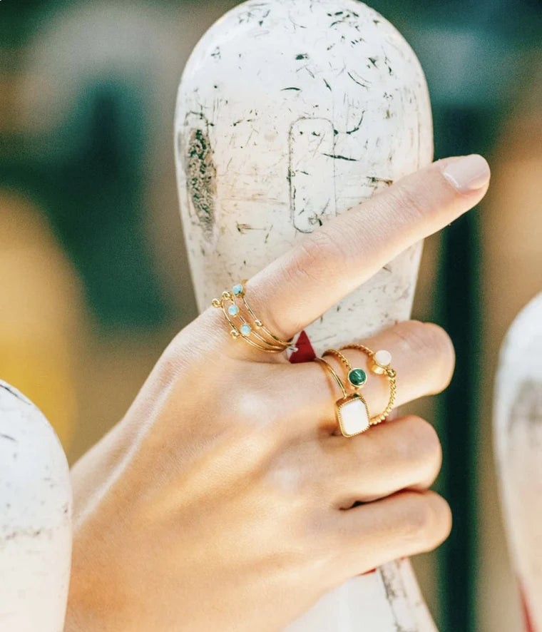 Zag Bijoux Bague Spoutnik Acier Doré Turquoise_PIXIES BIJOUX