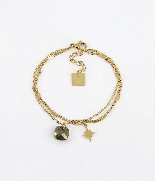 Bracelet Manuréva Pyrite Acier Doré_pixies bijoux