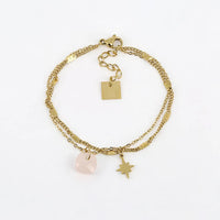 Bracelet Manuréva Quartz Rose Acier Doré_pixies bijoux