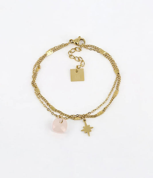 Bracelet Manuréva Quartz Rose Acier Doré_pixies bijoux