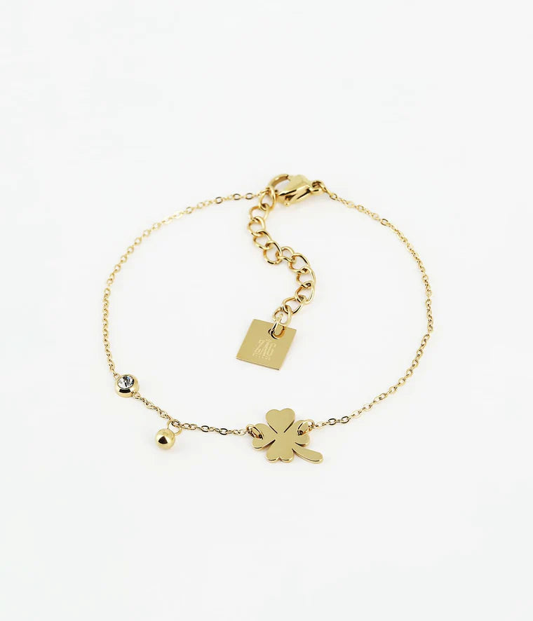 Bracelet Trèfle & Zirconium Acier Doré_pixies bijoux