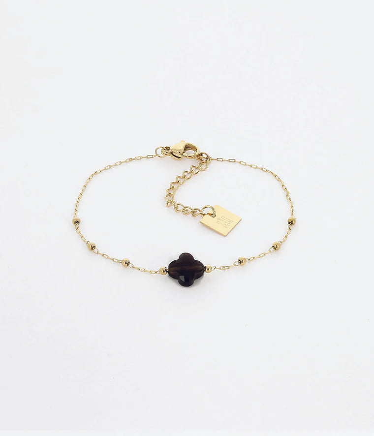 Bracelet Velasquez Quartz Fumé Acier Doré_pixies bijoux