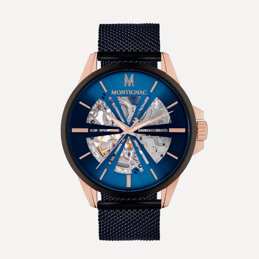 Montignac Montre Automatique Maille Milanaise Noir Gold & Bleu_Pixies