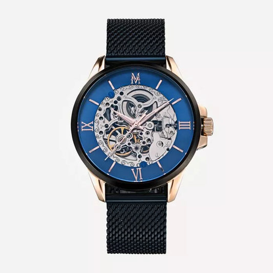 Montre Automatique Maille Milanaise Noir Gold & Bleu_Pixies