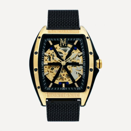 Montignac Montre Automatique Maille Milanaise Noir & Gold_Pixies