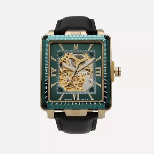 Montignac Montre Automatique Cuir Noire Gold & Vert_Pixies