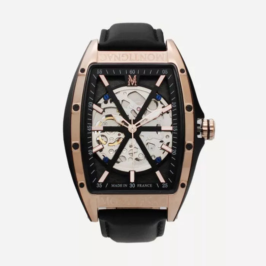 Montignac Montre Tonneau Cuir Noire & Gold_Pixies