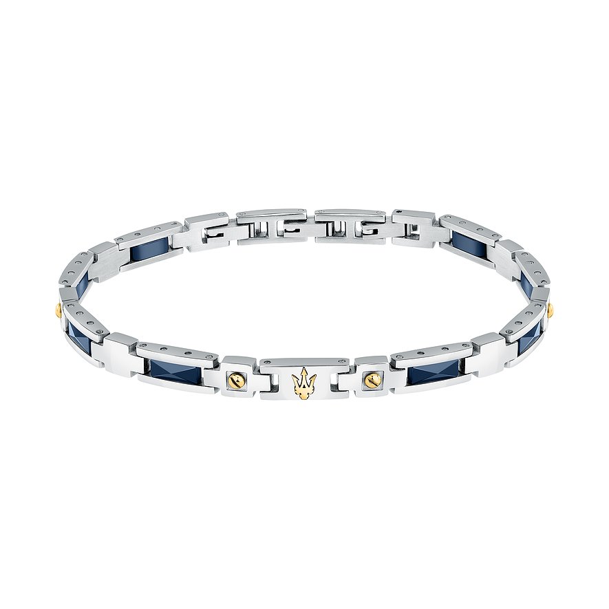 Maserati - Bracelet Acier Argent et Bleu Logo Or