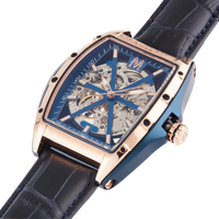 Montignac - Montre Automatique Tonneau Cuir Bleu