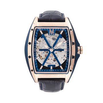 Montignac - Montre Automatique Tonneau Cuir Bleu