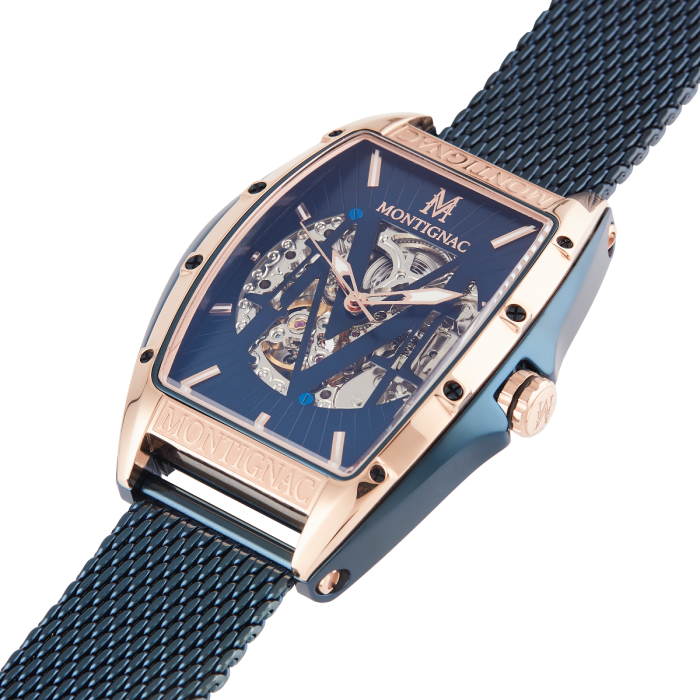 Montignac - Montre Tonneau Automatique Acier Bleu