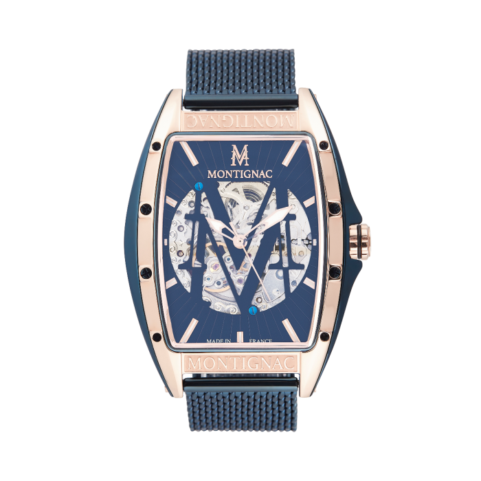 Montignac - Montre Tonneau Automatique Acier Bleu