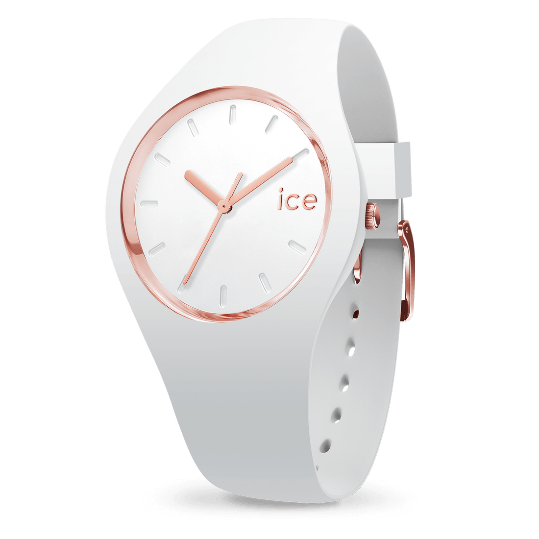 Ice Watch - Mittelgroße Uhr aus Silikon in Weiß-Roségold