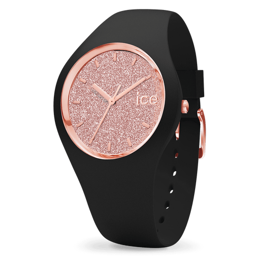 Ice Watch Montre Silicone Noire & Paillettes Roses Small_Pixies