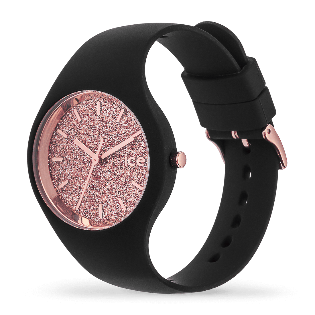 Ice Watch Montre Silicone Noire & Paillettes Roses Small_Pixies