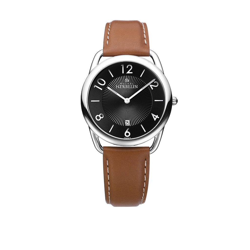 Michel Herbelin Montre Equinoxe Cuir Marron Cadran Noir_Pixies