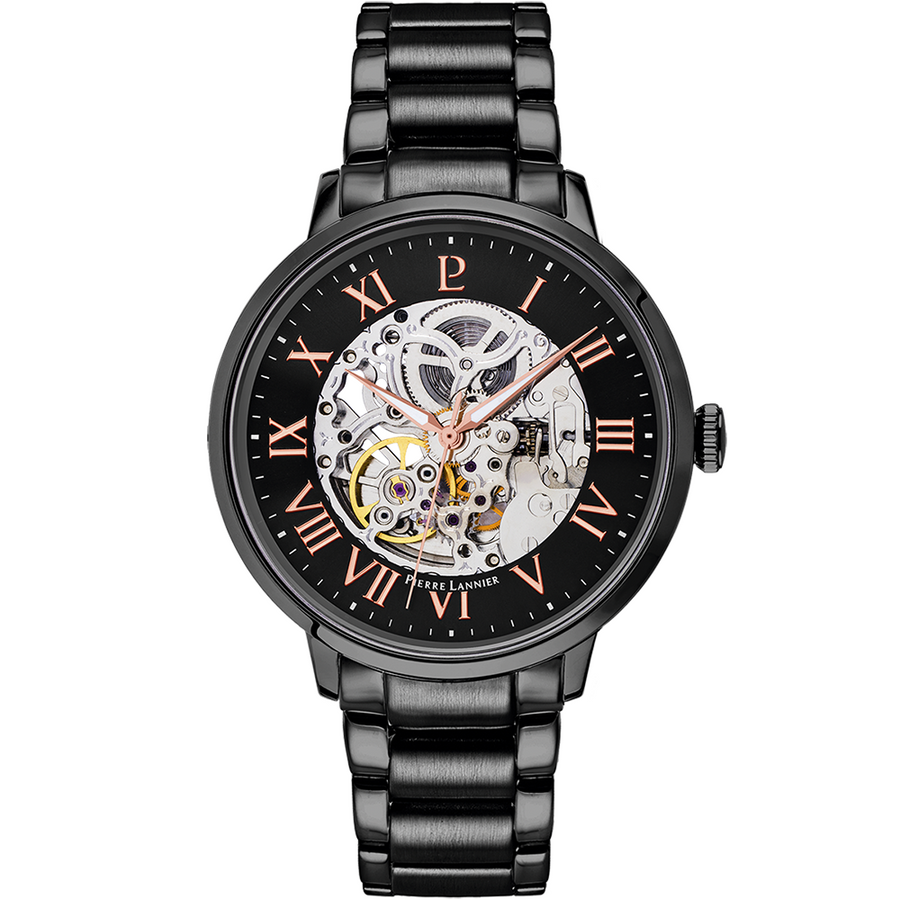 Pierre Lannier Montre Automatique Noire Cadran Gris & Rose Gold_Pixies