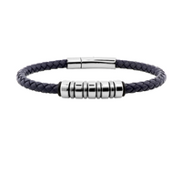 Bracelet Homme en Cuire et en Acier "Tressé Bleue Marine"