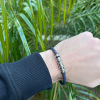 Bracelet Homme en Cuire et en Acier "Tressé Bleue Marine"