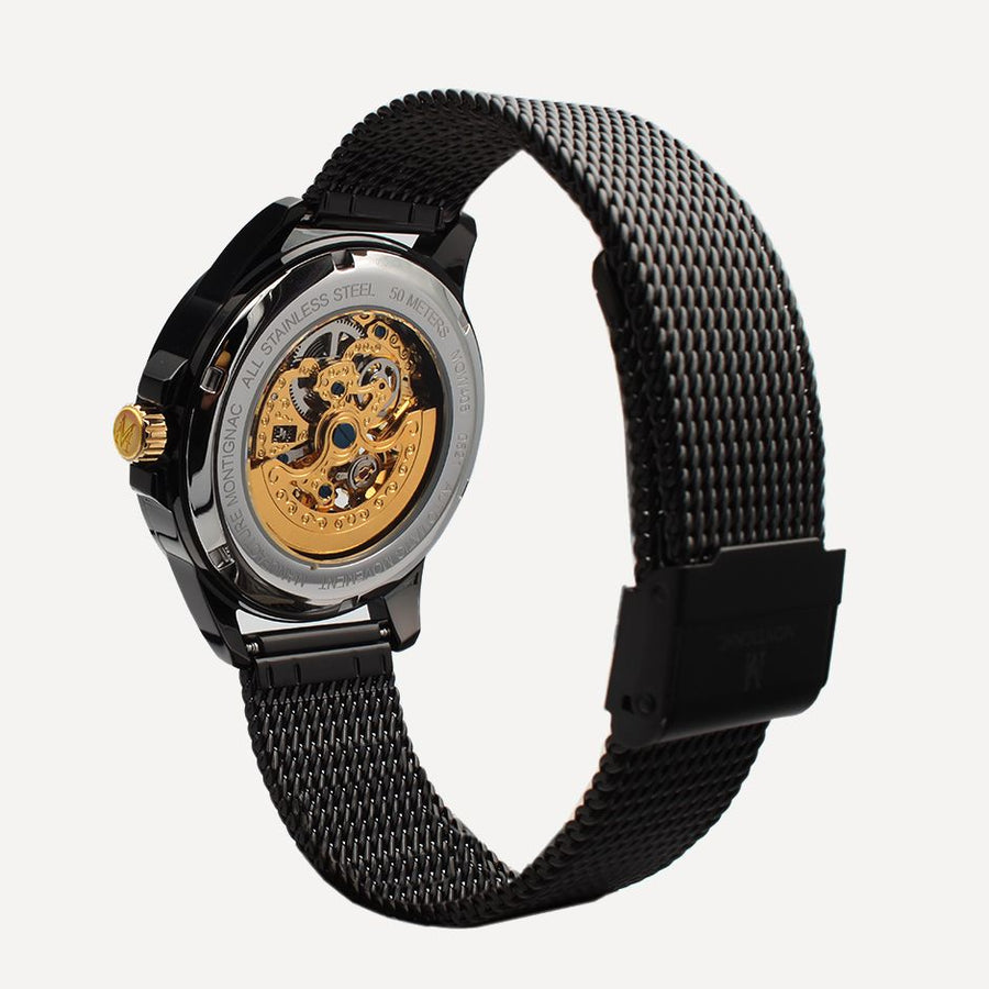 Montre Montignac Homme Automatique Maille Milanaise Noir