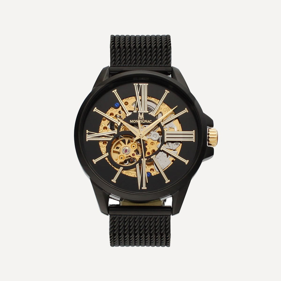 Montre Montignac Homme Automatique Maille Milanaise Noir