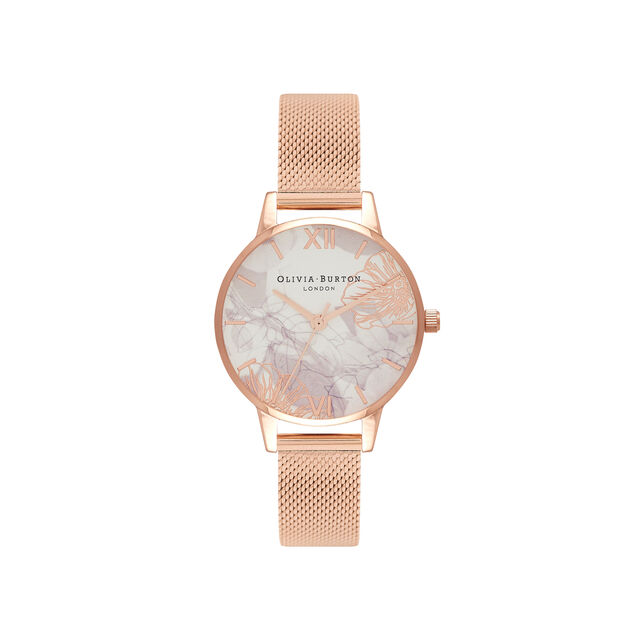 Olivia Burton Montre Florale Rose Gold Maille Milanaise_Pixies