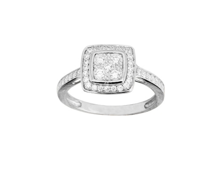 Pixies - Bague "Carrée Cristaux" Femme Argent